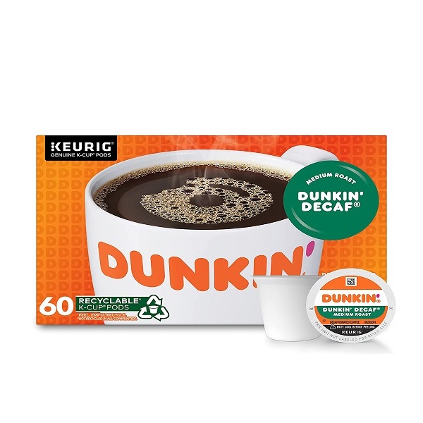 Dunkin Decaf Medium Roast Coffee, 60 Keurig K-Cup Pods