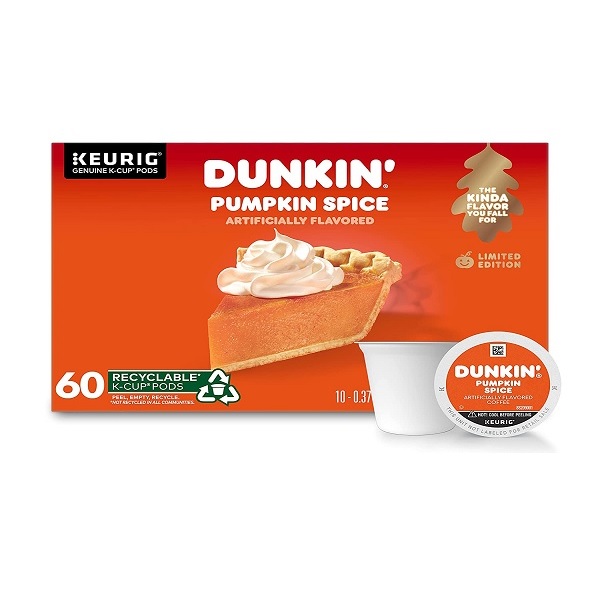 Dunkin Donuts Pumpkin Spice Artificially Flavored Coffee, 60 K Cups for Keurig Coffee Makers