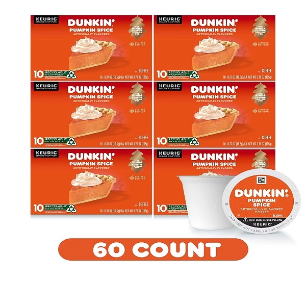 Dunkin' Donuts Pumpkin Spice Flavored Coffee, 60 K Cups for Keurig Coffee Makers