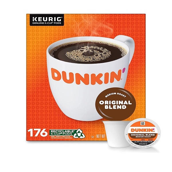 Dunkin Original Blend Medium Roast Coffee, 176 Keurig K-Cup Pods