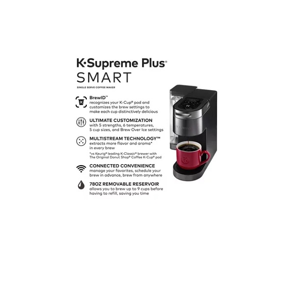 Keurig K-Supreme Plus® SMART Single Serve Coffee Maker,Black Stainless Steel