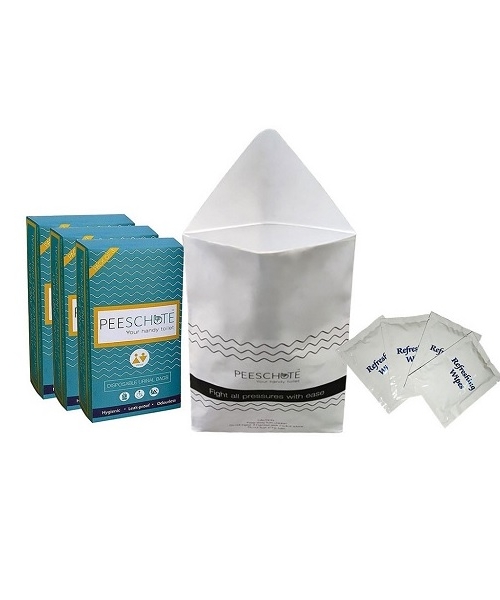 Peeschute - Unisex Pocket Sized Toilet - Disposable Paper Urine Bags - With Wet Wipes