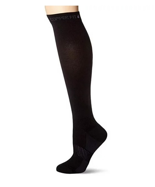 Copper Fit Energy Unisex Easy-On/Easy-Off Knee Compression Socks, Black - L/XL