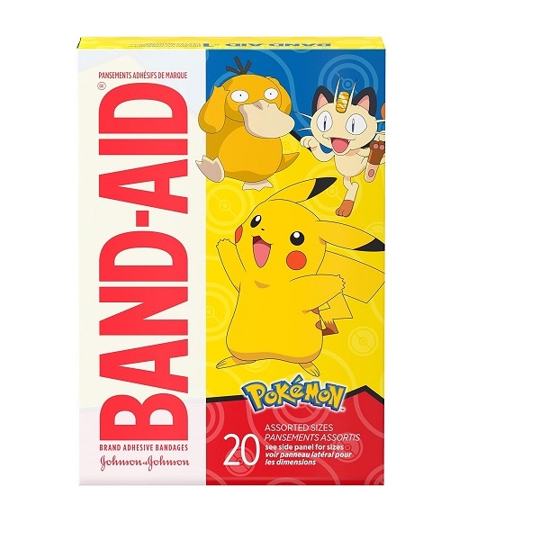 Band-Aid Brand Adhesive Bandages for Minor Cuts & Scrapes, Wound Care Featuring Pokémon Characters for Kids, Assorted Sizes 20 ct