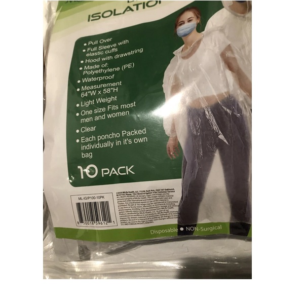 New MiLife Clear Disposable Isolation Ponchos - Pack of 10 - One Size Fits All - Image 2
